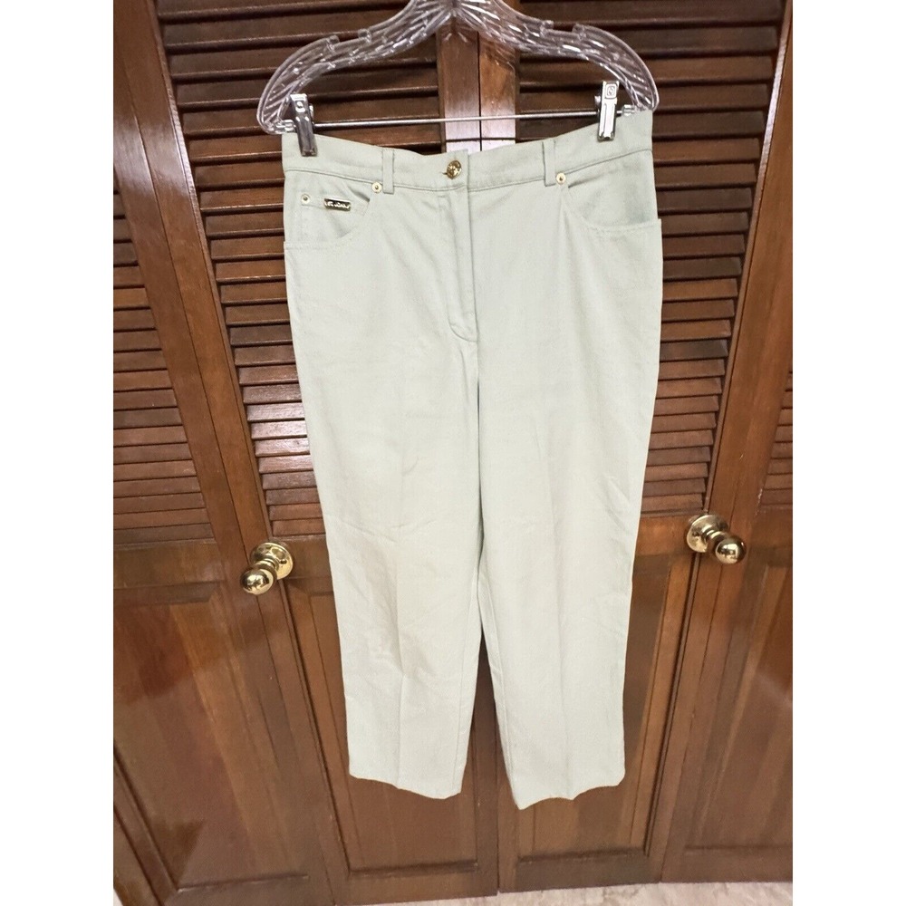 St. John Sport Women's Cream Stretch‎ Cotton High Rise Straight Leg Pants Size 8